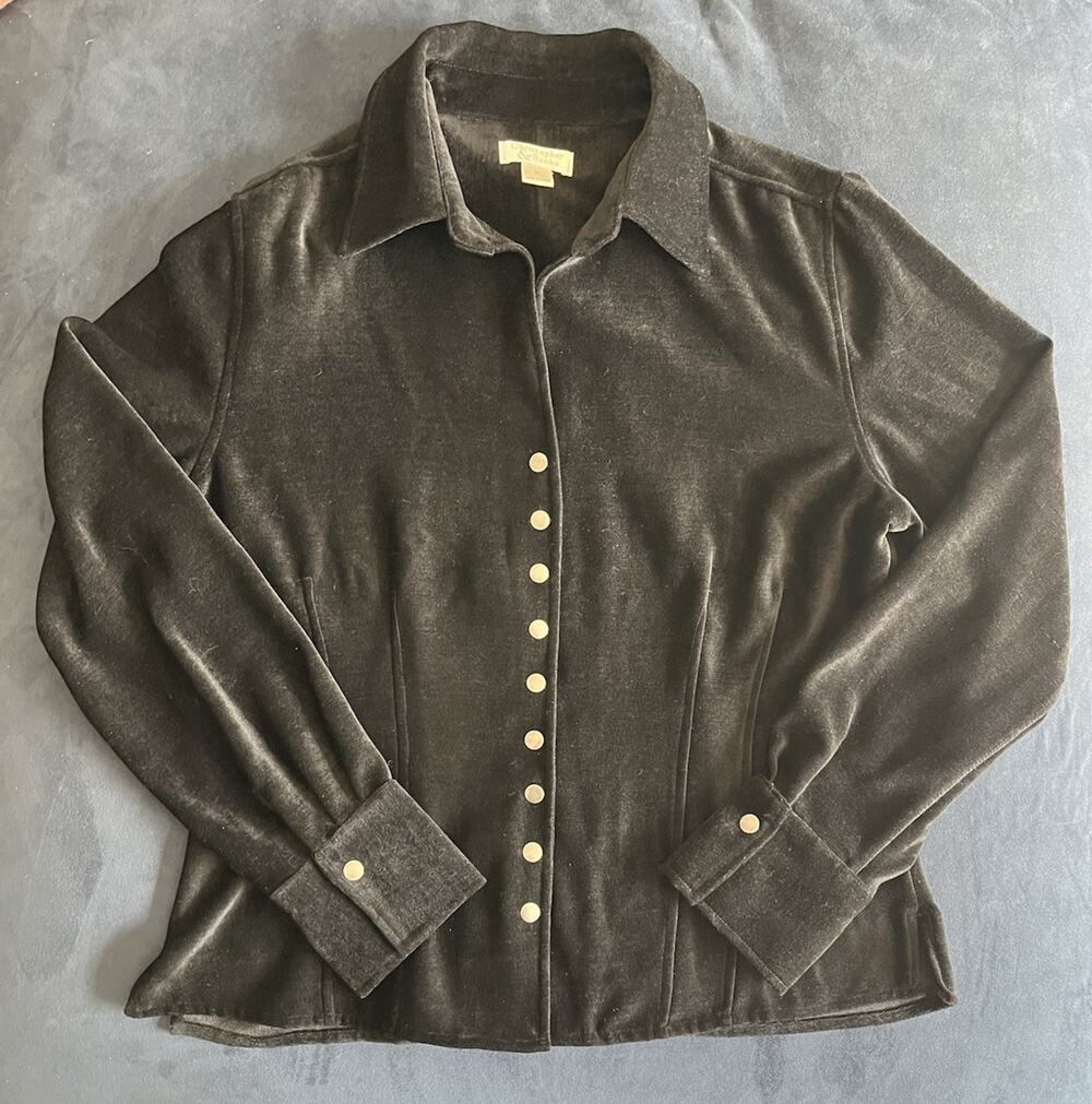 Christopher & Banks Black Velvet Button Front Jacket Womens M Stretch Velour